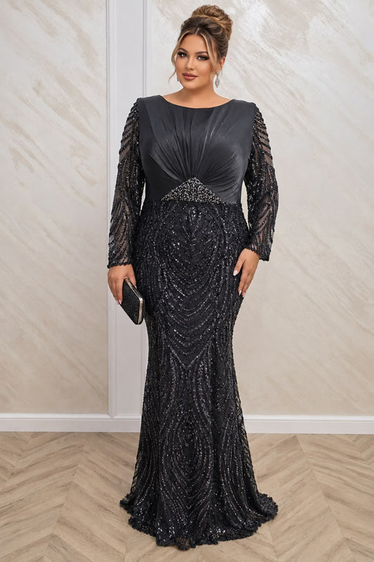 Rochia Valentina – rochie de seara lunga cu paiete si maneci lungi