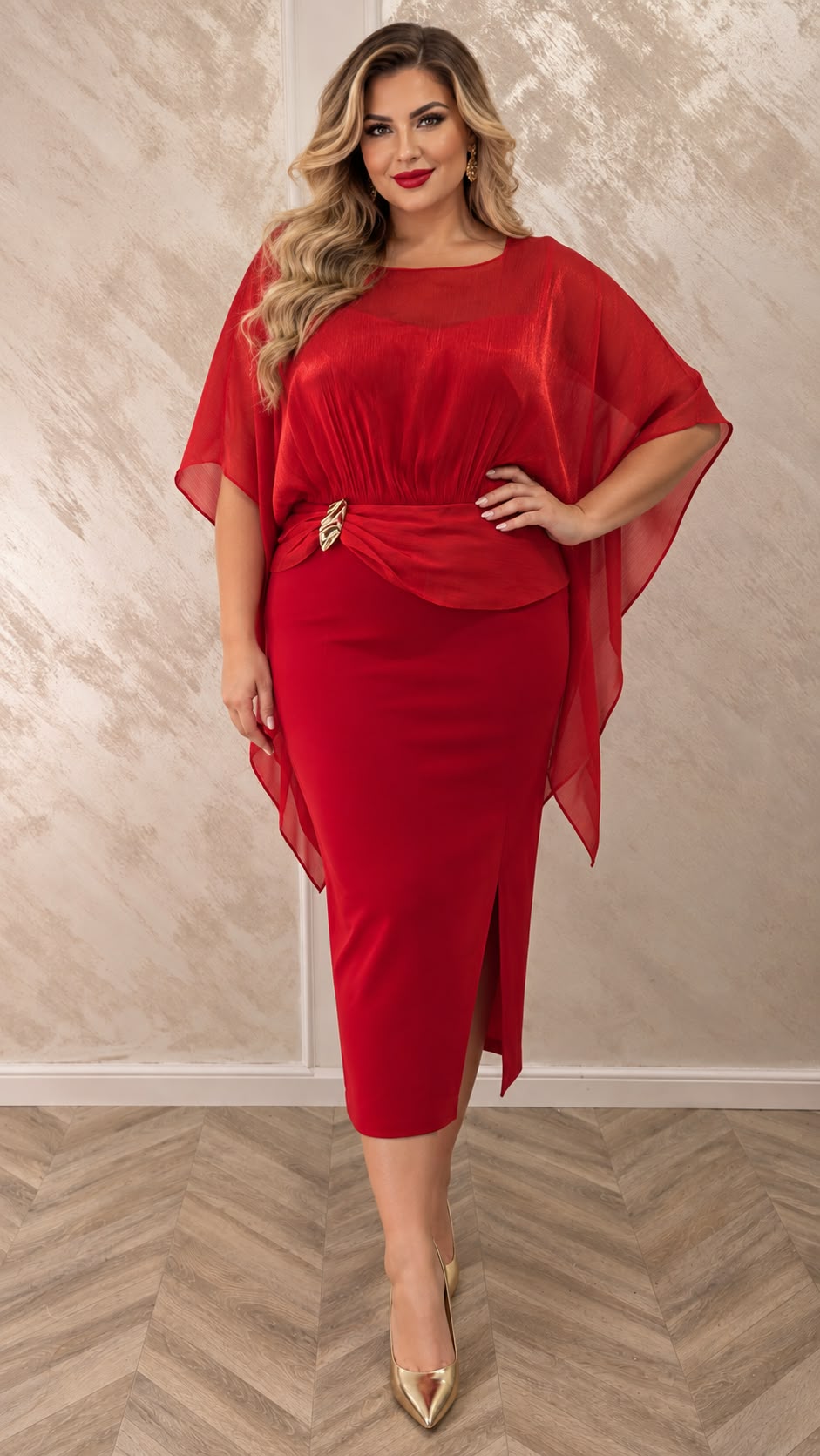 Rochie Anastasia eleganta midi cu bolero din organza pentru marimi medii si mari