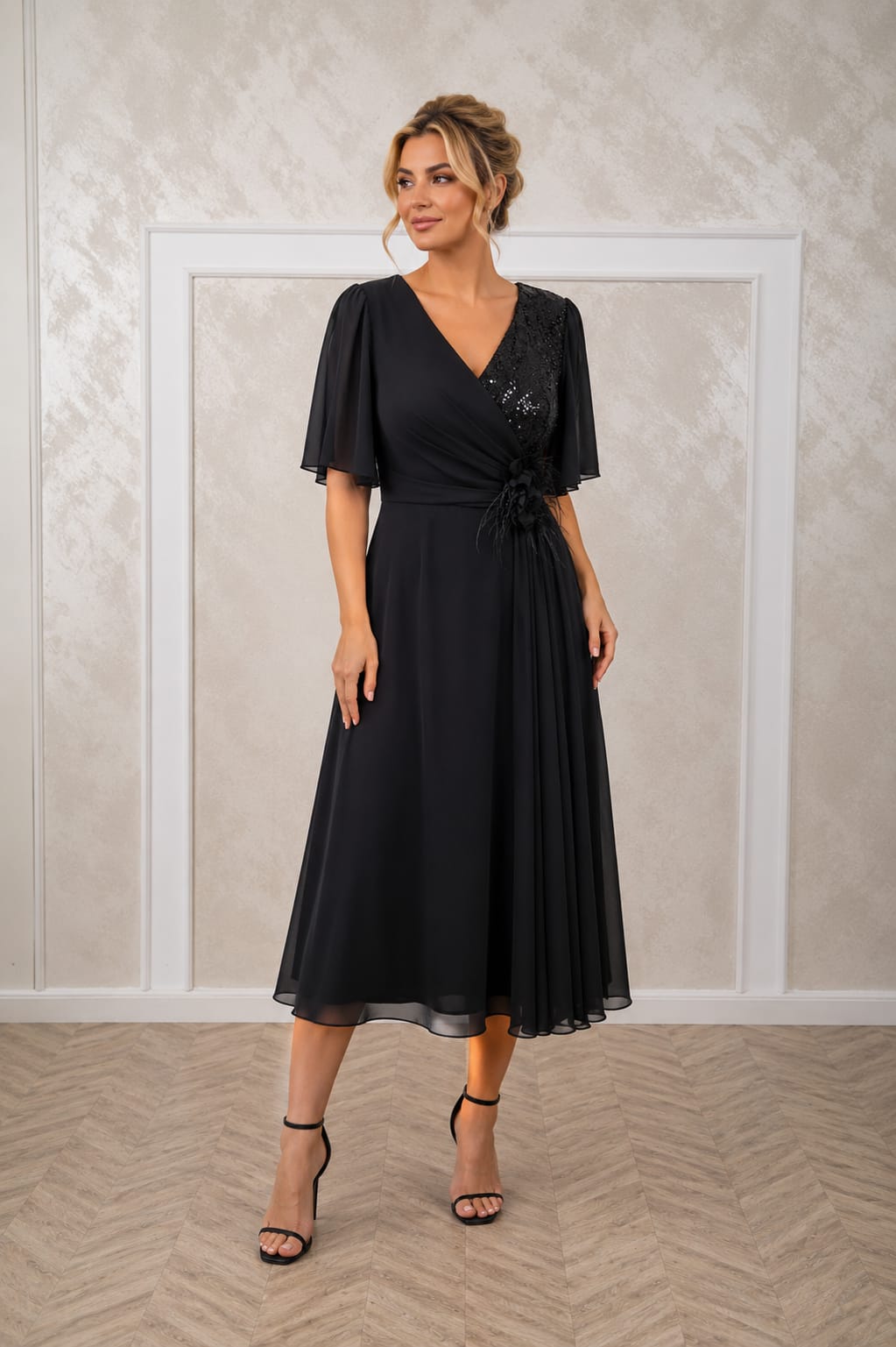 Rochia Stella Midi – Rochie lungime midi din voal cu maneci vaporoase diverse culori