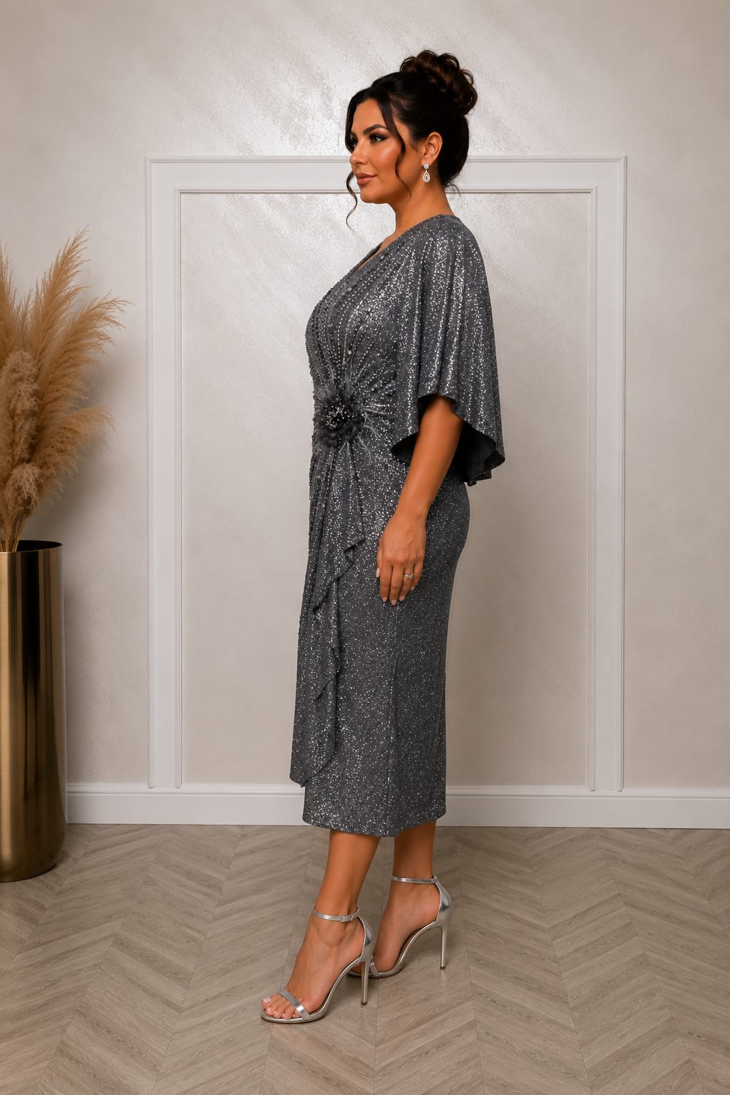 Rochia Cupra Midi – Rochie leganta stralucitoare cu efect cameleon potrivita atat pentru marimi medii cat si marimi plus size