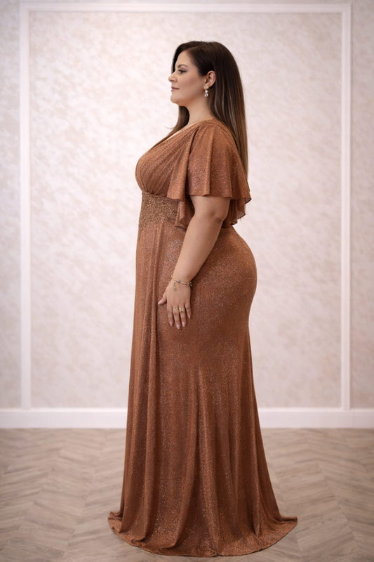 Rochia Rose-Gold – Rochie eleganta de seara din lurex, usoara și sofisticata
