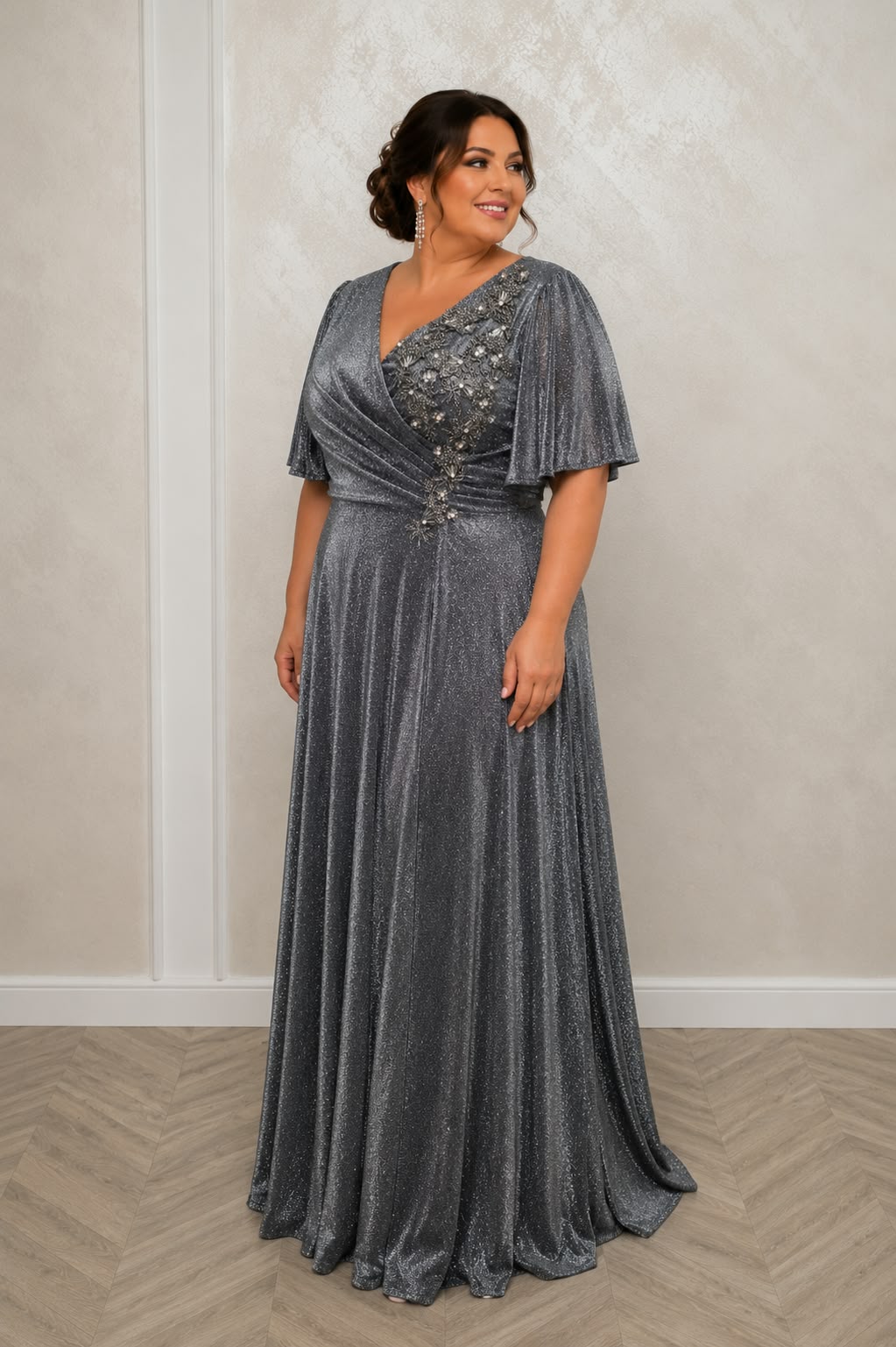 Rochie lunga eleganta marimi mari Dida din lurex cu dantela
