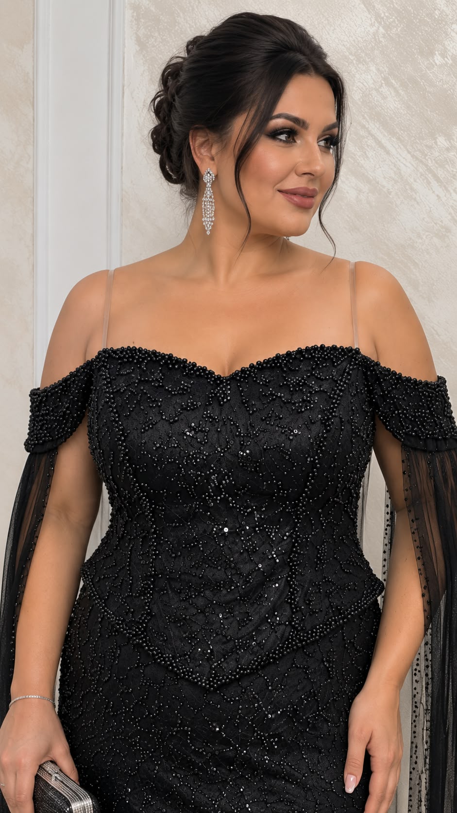 Rochia Nedel- Rochie lunga de seara neagra cu corset din dantela