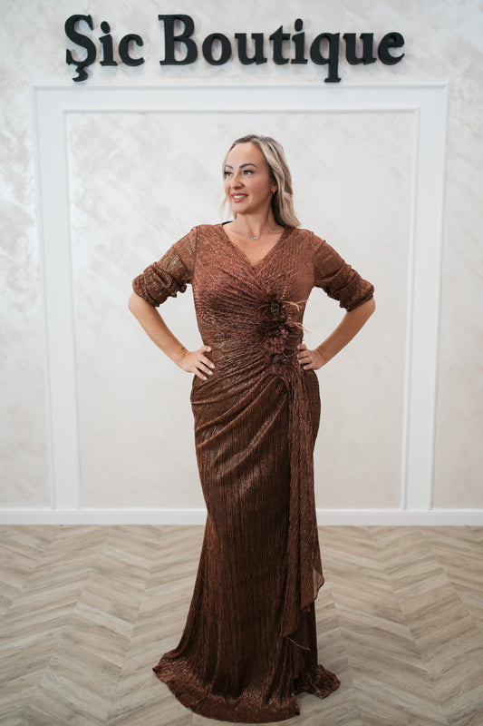 Rochia Demetra – Rochie de Seara Lunga din Voal Creponat cu Fir Lurex, Eleganta și Unica