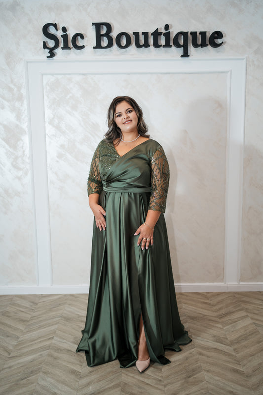 Rochia Oris – Rochie de seara din satin, cu crapatura pe picior