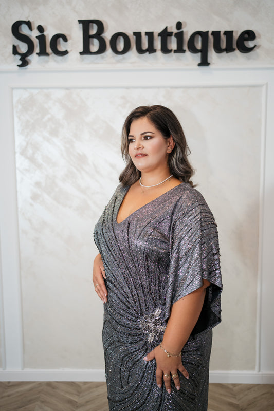 Rochia Zenova – Rochie de seara sau de zi din lurex, disponibila doar pentru marimi mari