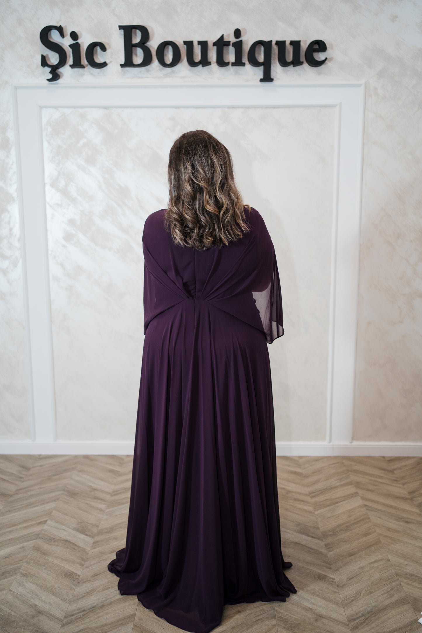 Rochia Velara Purpuriu – Rochie de seara eleganta din triplu voal cu pietre strălucitoare