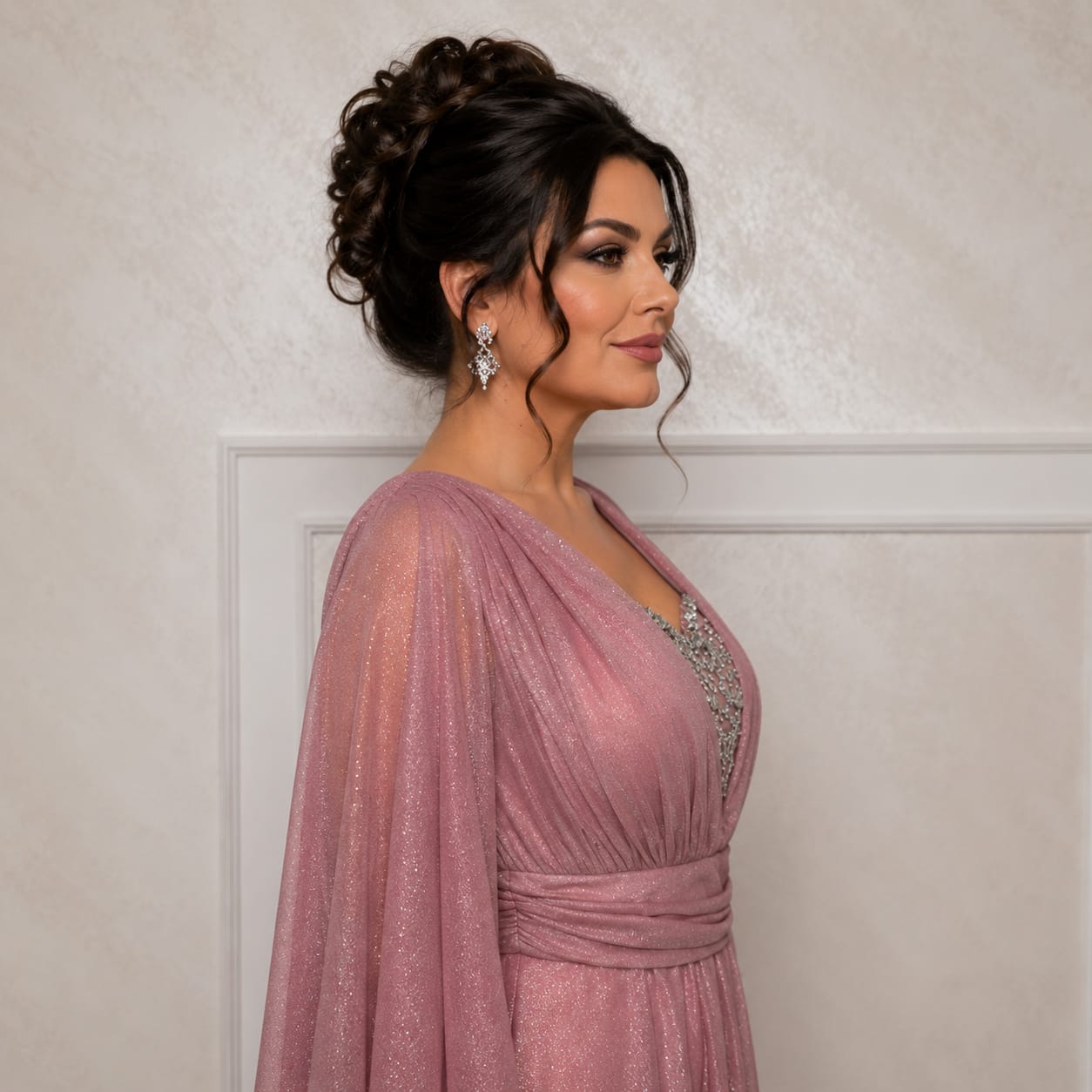 Rochie Bella Nou -Din voal sclipitor cu maneci fluide croi care subtiaza silueta nuante diferite