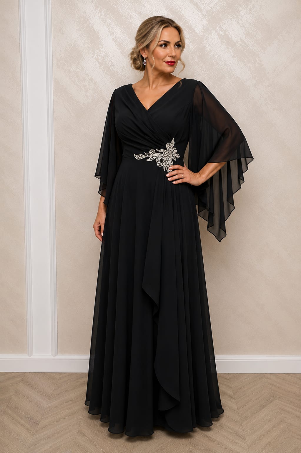 Rochia Monica – rochie eleganta din triplu voal pentru marimi plus size