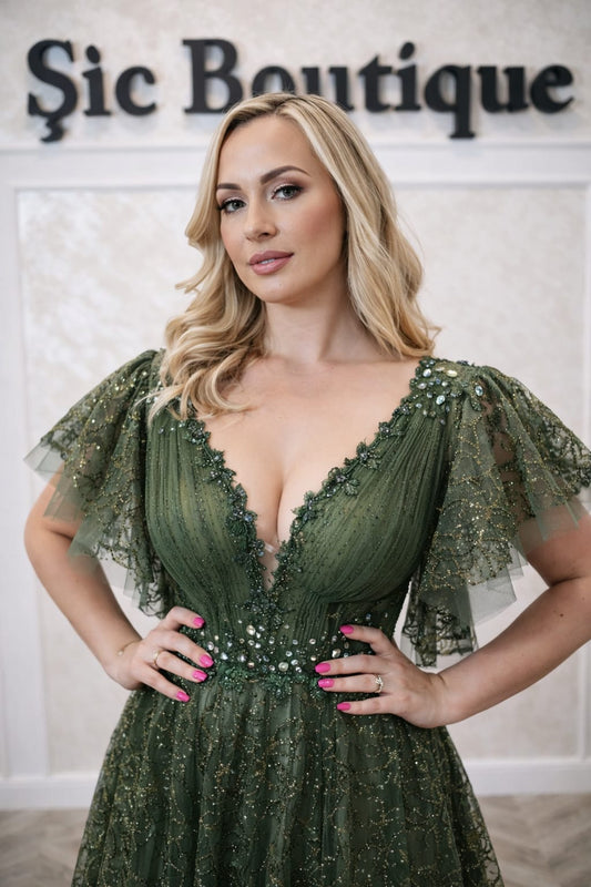 Rochia Printes – Rochie lunga  tip printesa, cu paiete si corset reglabil