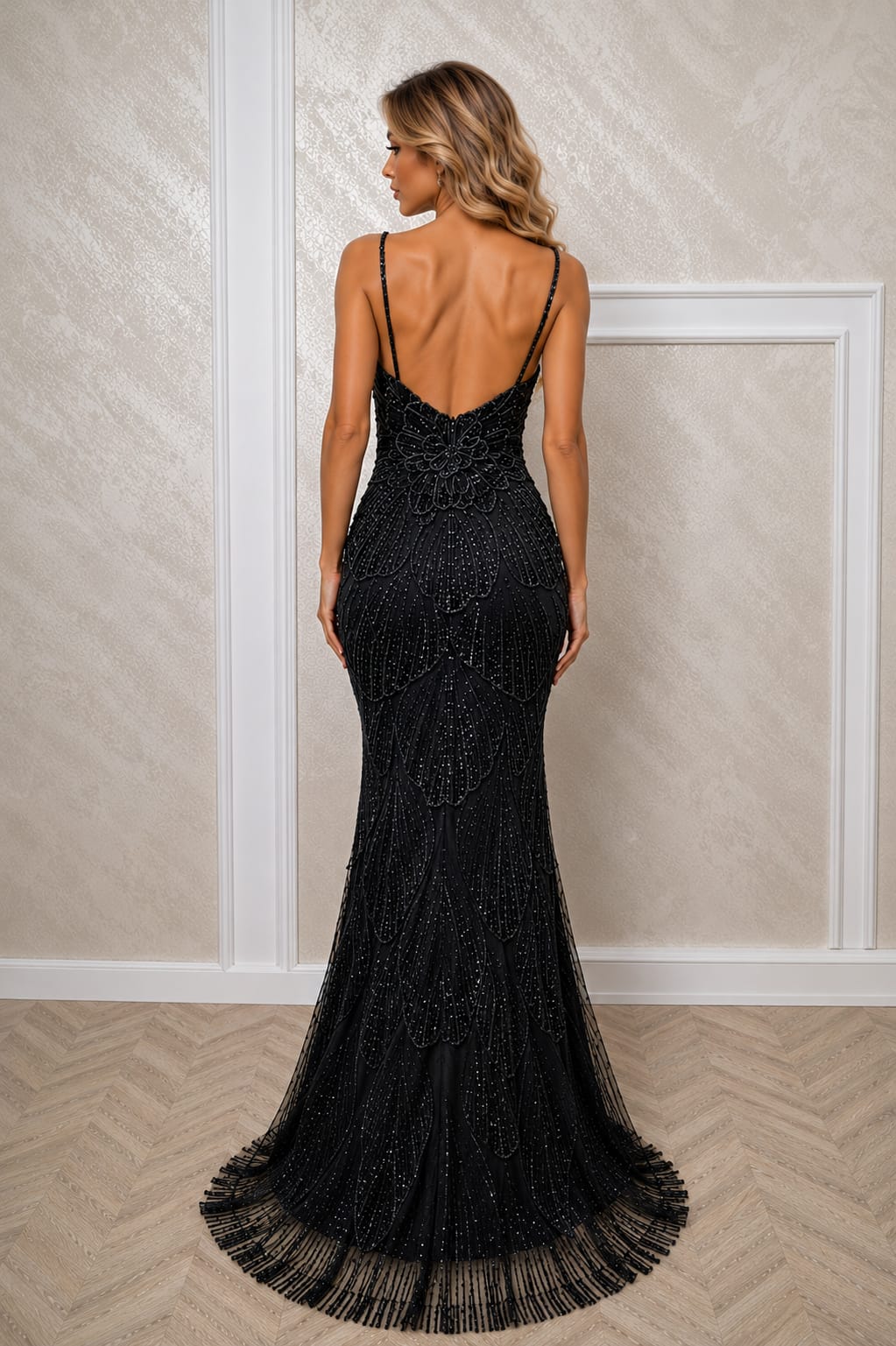 Rochia Danielle - rochie sirena cu dantela 3D, nuanta de negru si bronze