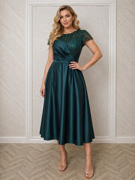 Rochia Donna – Rochie eleganta midi din satin cu detalii rafinate