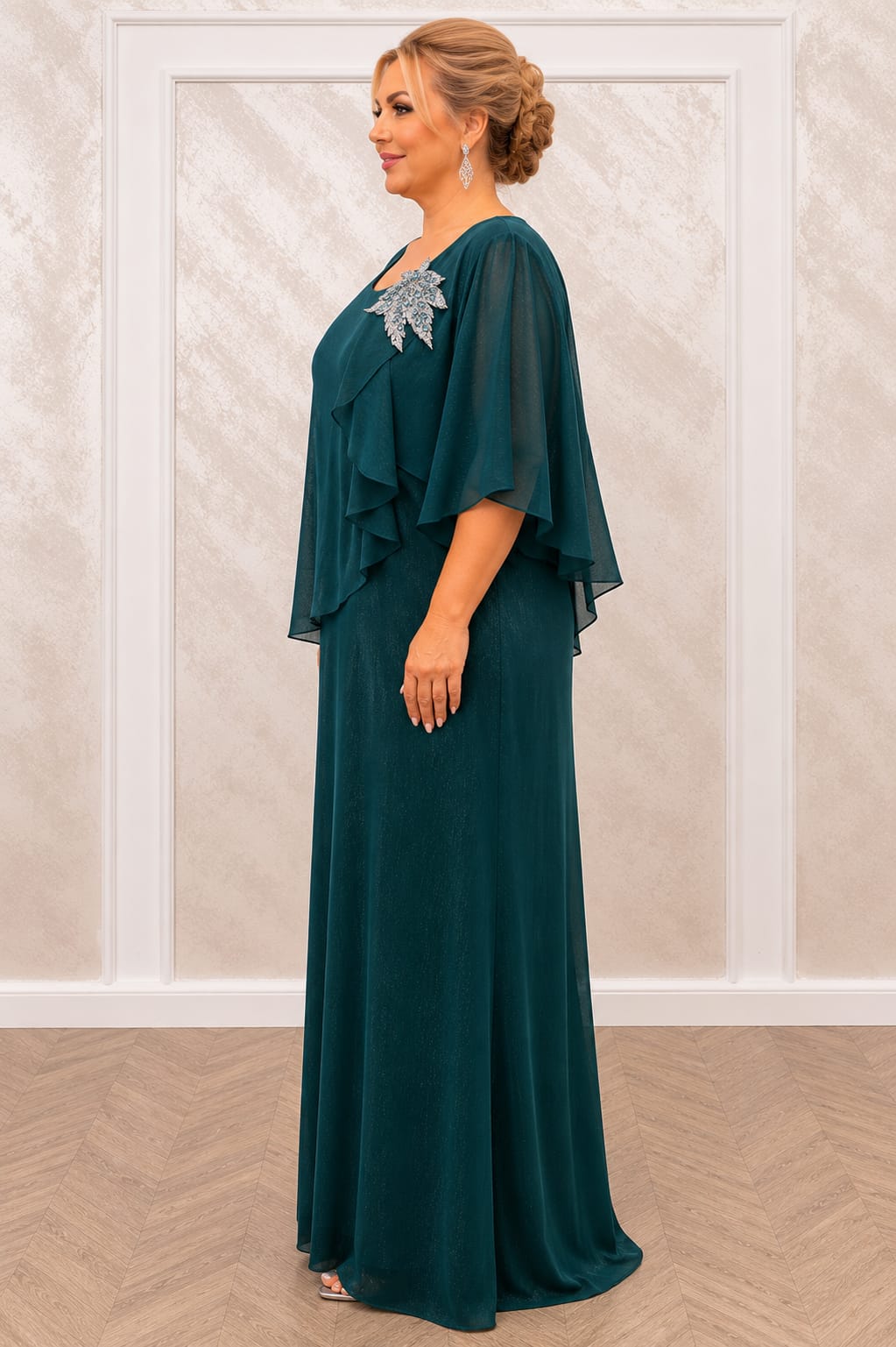 Rochia Teo - rochie lunga eleganta verde smarald pentru marimi mari