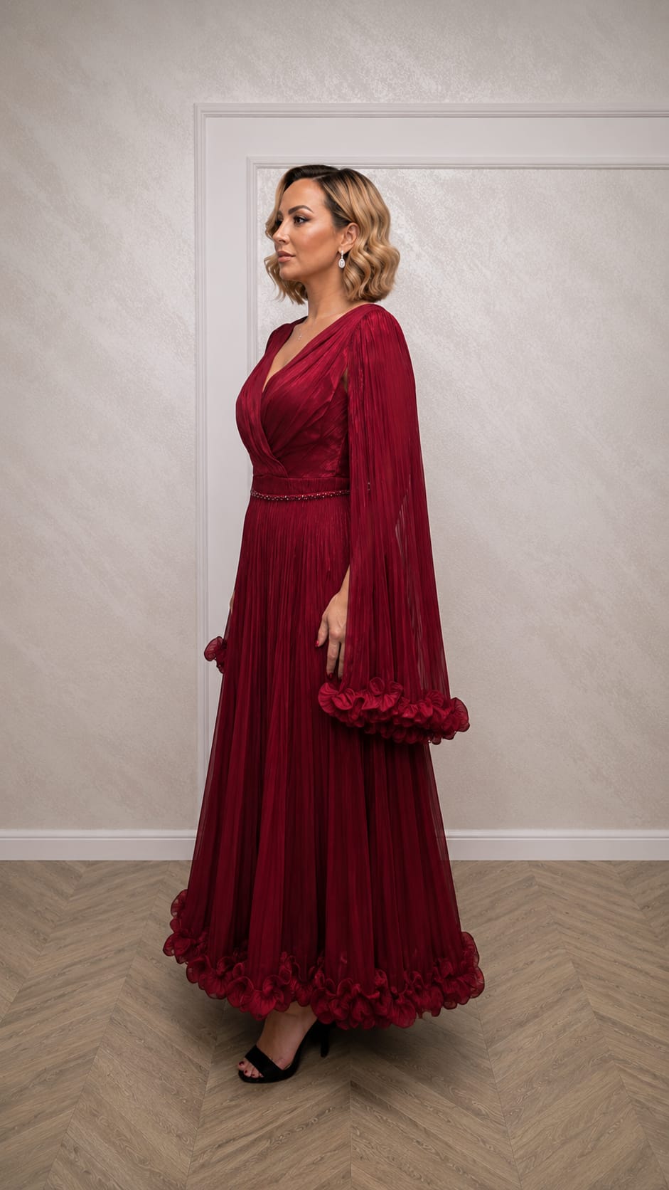 Rochia Selecta - Rochie eleganta in mai multe nuante din matase artificiala cu maneci vaporoase