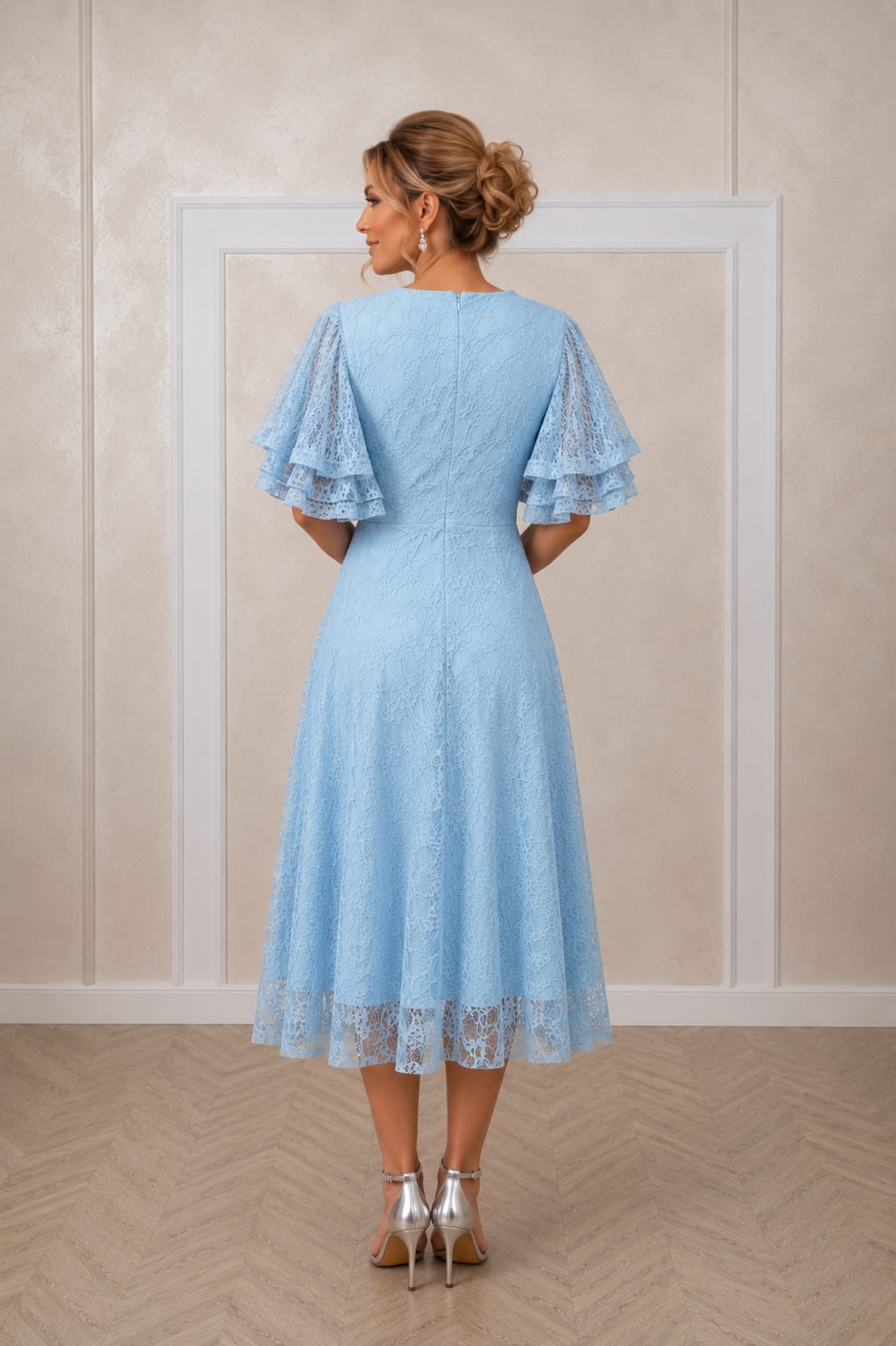 Rochia LOVE Midi - rochie lungime midi din dantela  cu maneci vaporoase