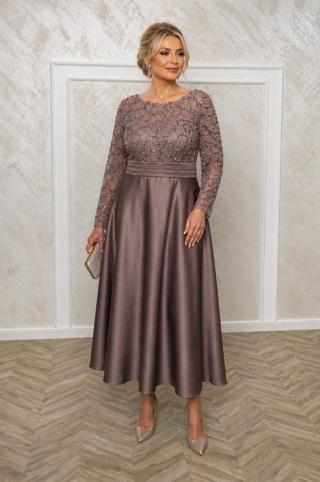 Rochia Dixi - rochie eleganta lungime midi cu maneci disponibila in 3 nuante