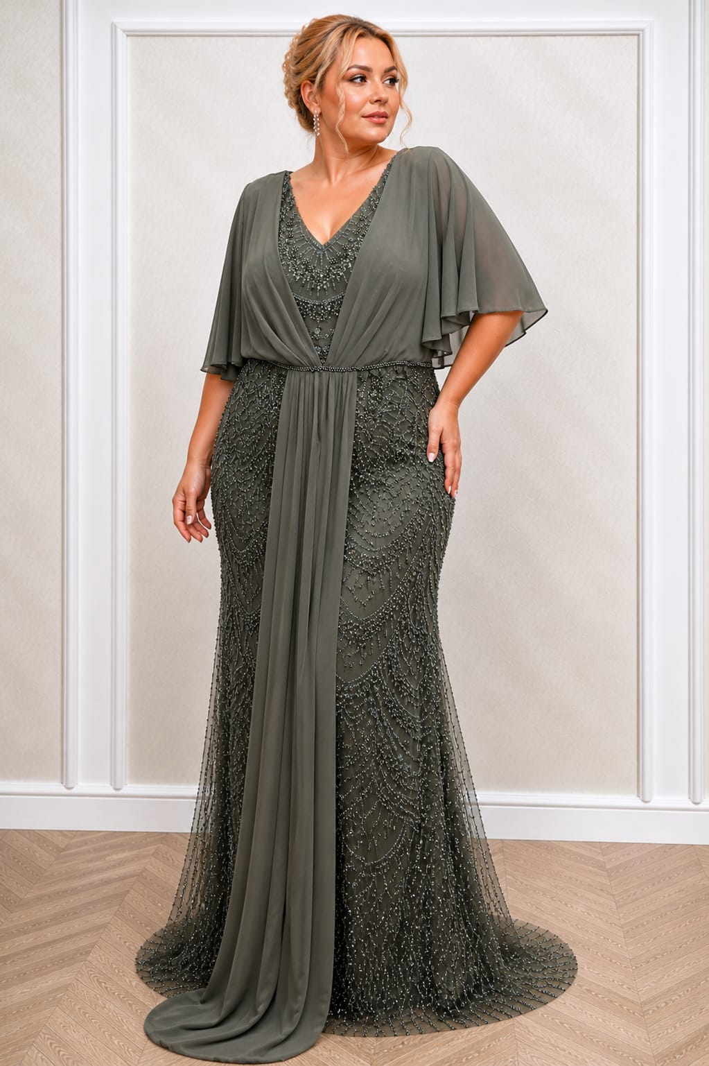 Rochia Sophia – Rochie Eleganta Verde din Dantela cu Voal pentru Marimi Plus Size