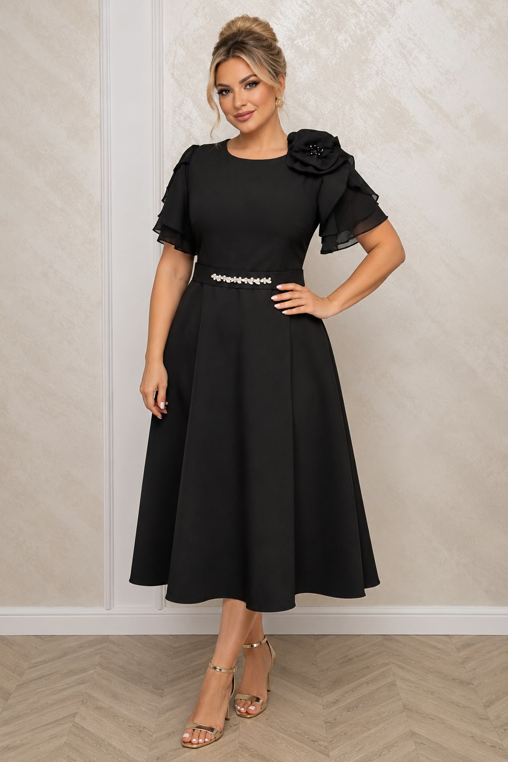 Rochia Irina – Rochie eleganta cu maneci din voal si buzunare