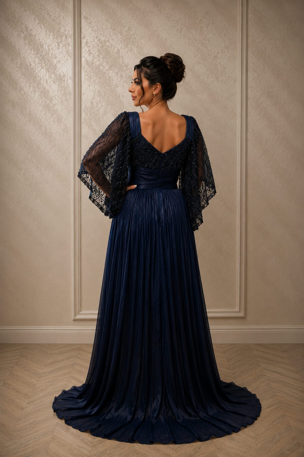 Rochie Elegantă Nuance – Rochie din matase arificiala si dantela cu maneci supradimensionate dar vaporoase. Ediție Limitata