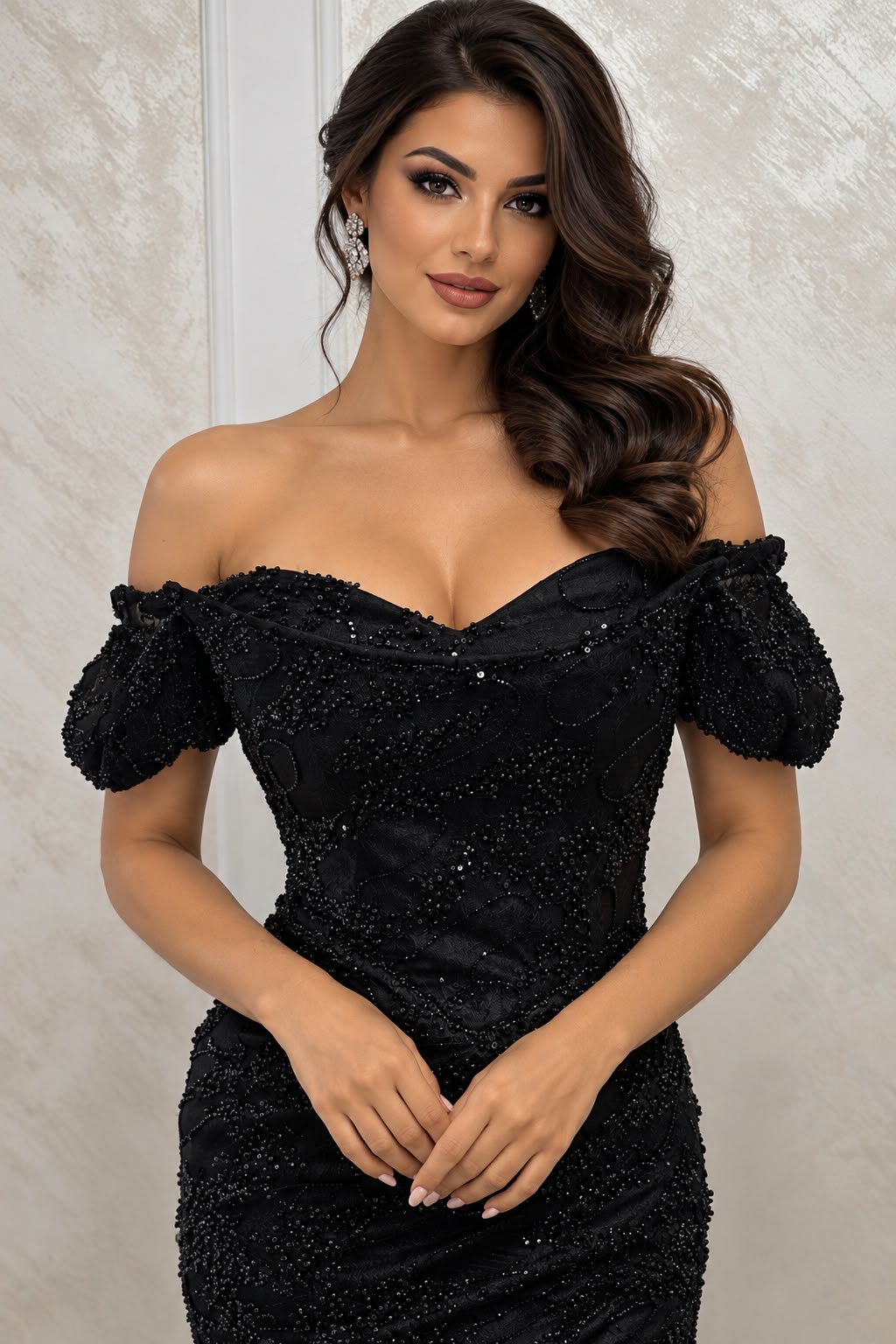 Rochia Manga – rochie lunga neagra din dantela, croiala sirena
