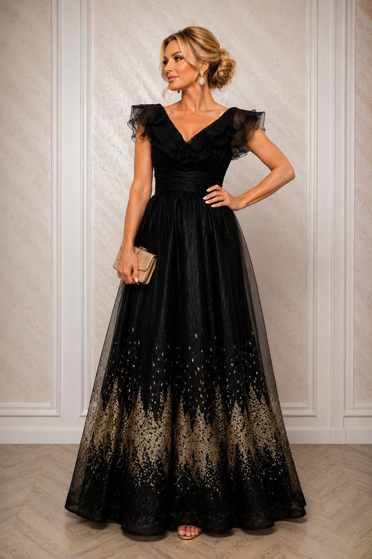 Rochia Dya – Rochie eleganta in tonuri de negru si auriu