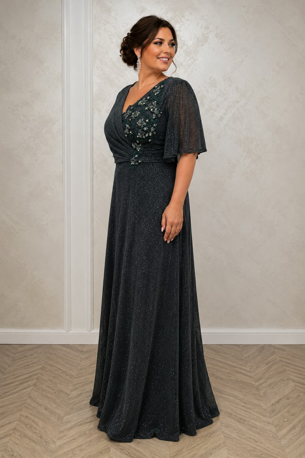 Rochie lunga eleganta marimi mari Dida din lurex cu dantela