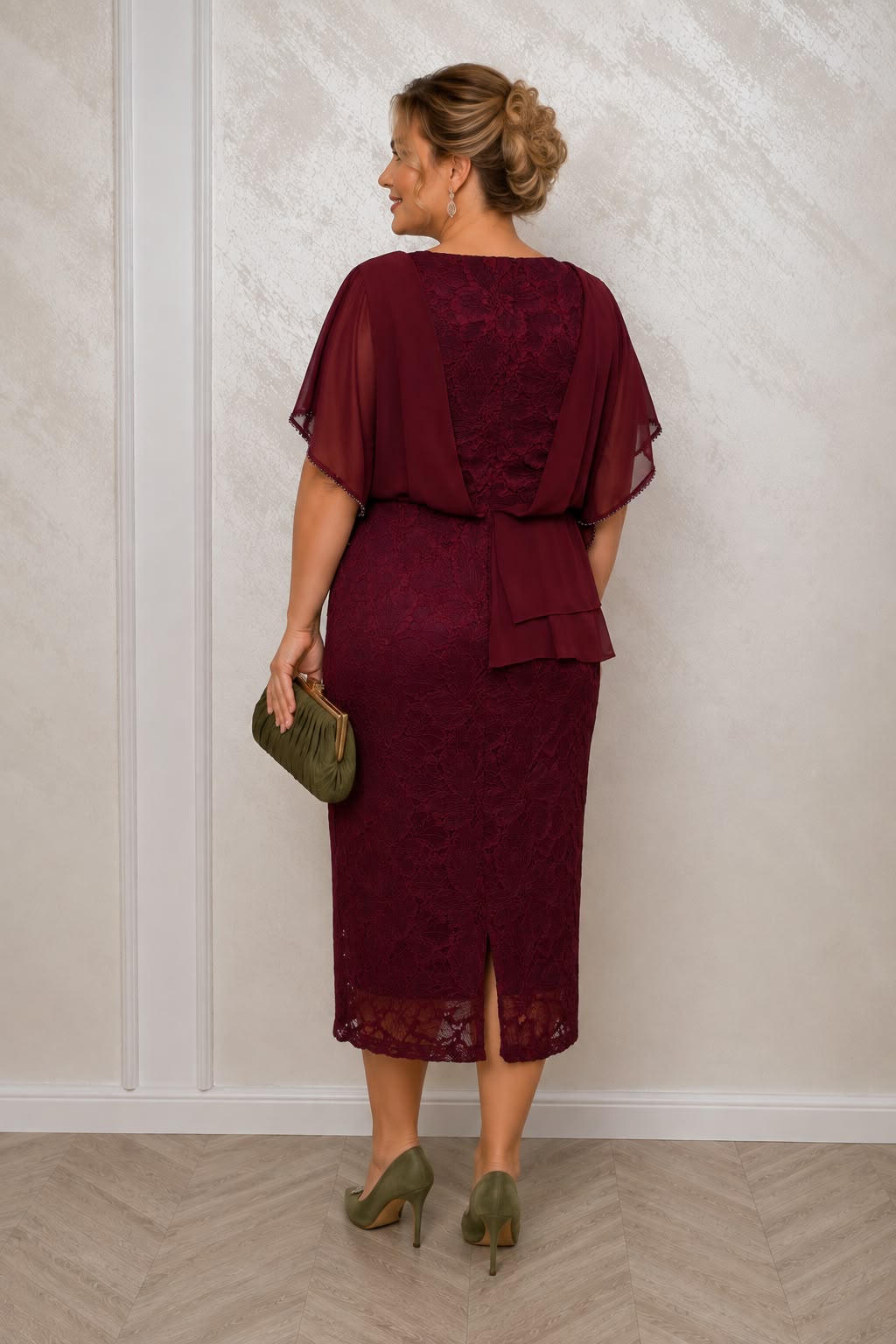 Rochia Onelia - Rochie eleganta bordo din dantela Chantilly
