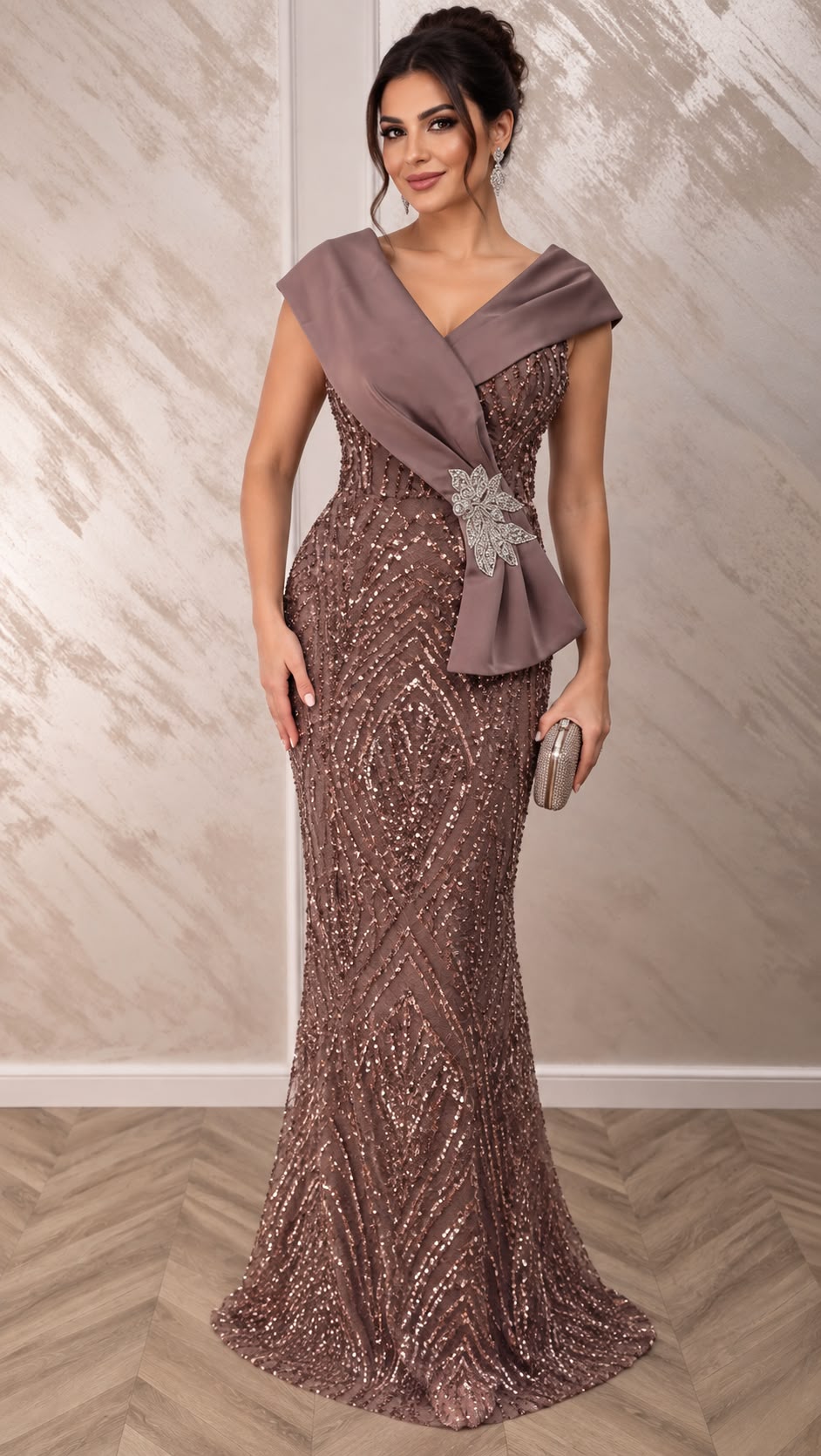 Rochie Mika eleganta lunga din dantela paietata cu perle