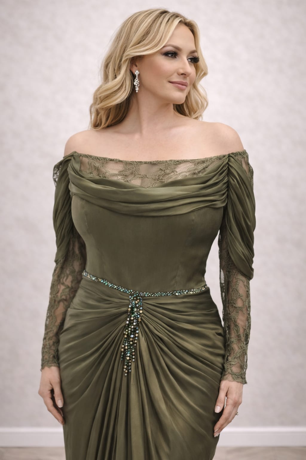 Rochia Patricia negru sau verde oliv – Rochie eleganta din satin cu dantela si drapaje sofisticate
