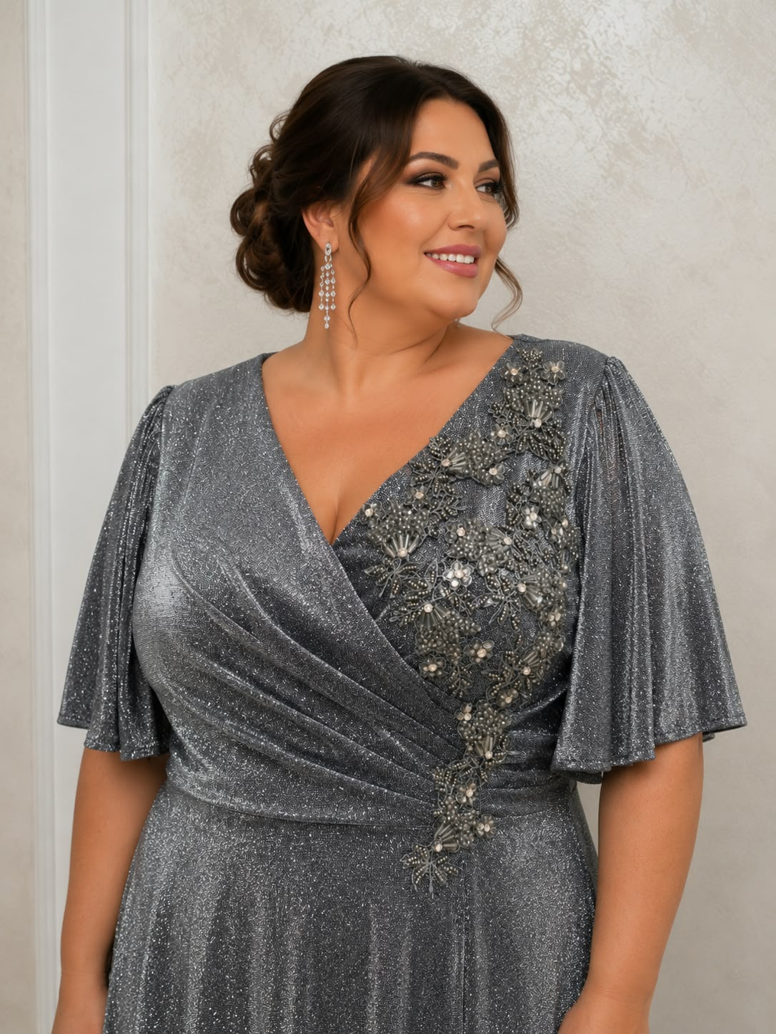 Rochie lunga eleganta marimi mari Dida din lurex cu dantela