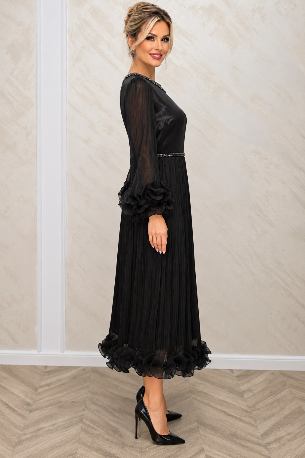 Rochie Nama midi verde petrol din matase organica
