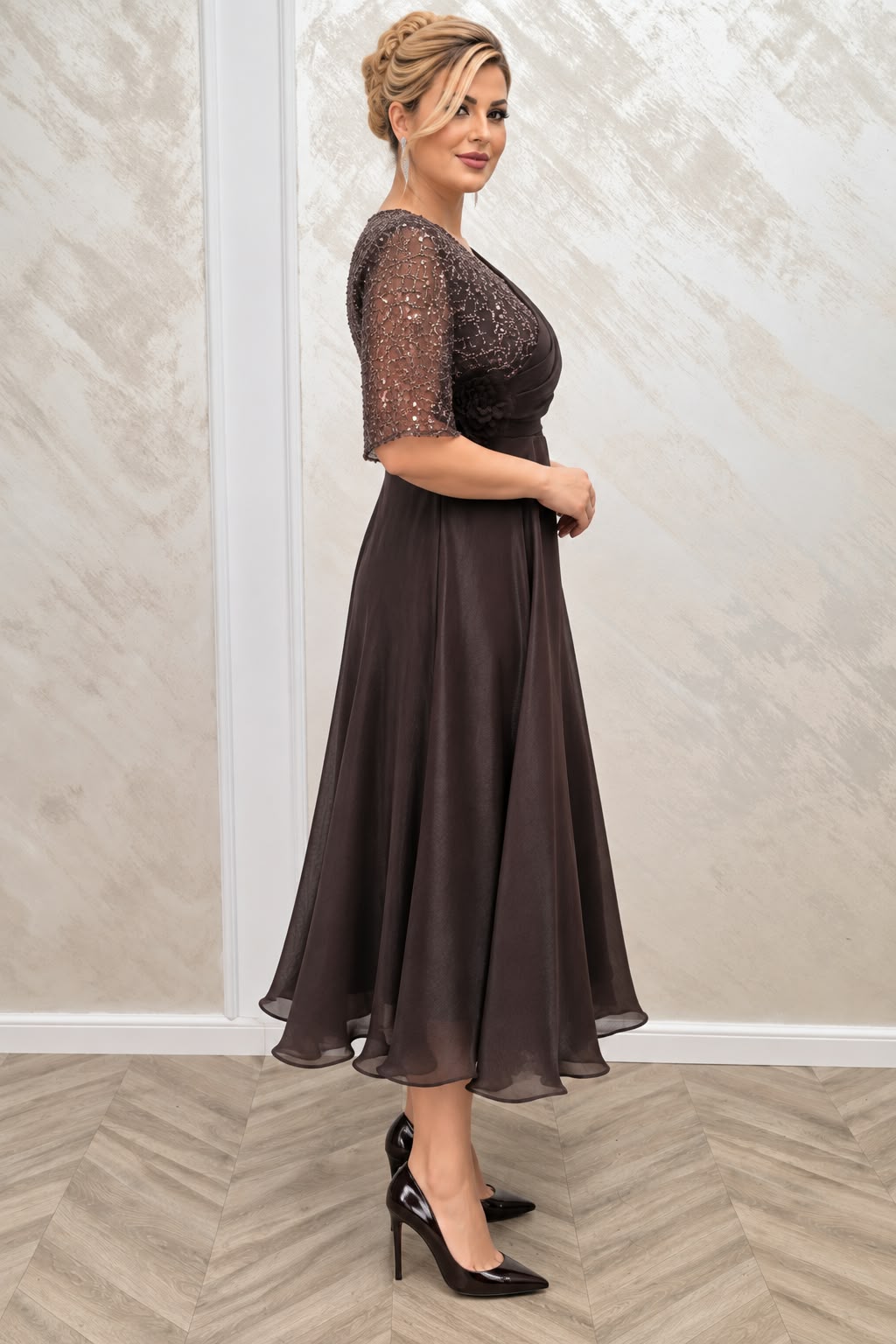 Rochia Tuna Midi – Rochie scurta eleganta si usoara din organza