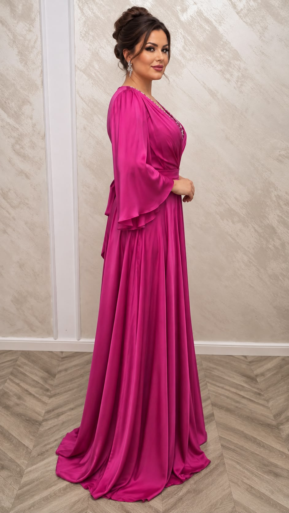 Rochia Diona Lux – rochie de seara lunga din satin cu fir de matase si cristale disponibila in 3 culori