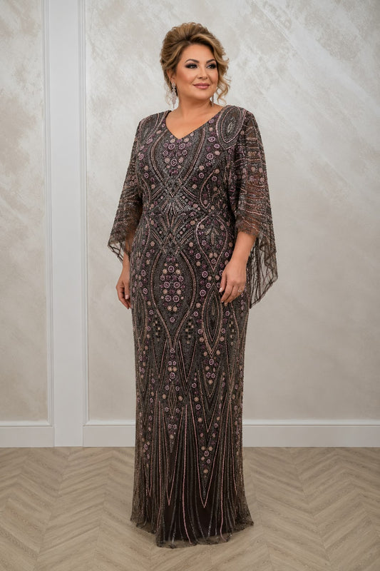 Rochia Georgiana - Rochie lunga eleganta plus size cu broderie si perle