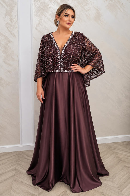 rochie de seara din satin culoare ciocolatiu