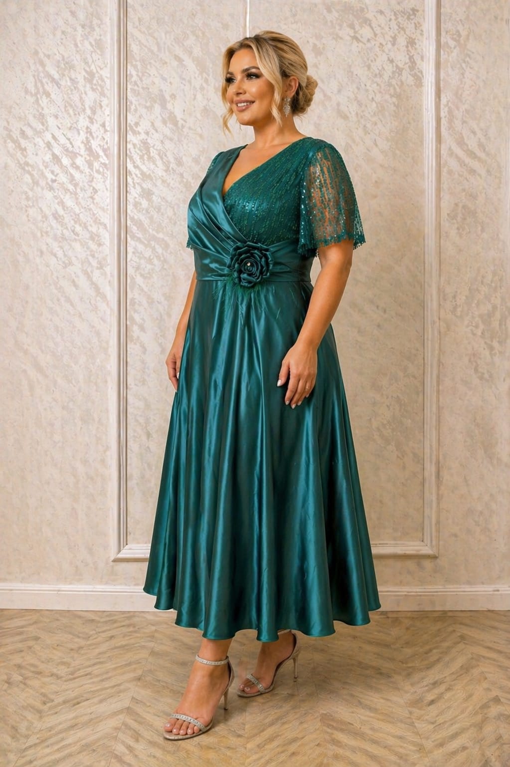 Rochia Almona – Rochie eleganta midi pentru marimi mari, rafinata si feminina