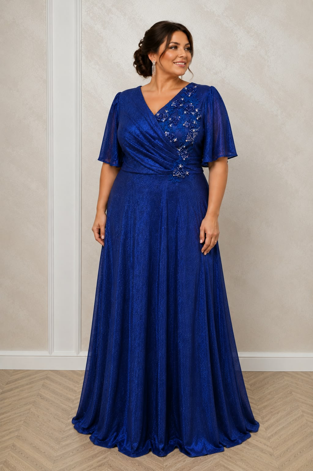 Rochie lunga eleganta marimi mari Dida din lurex cu dantela