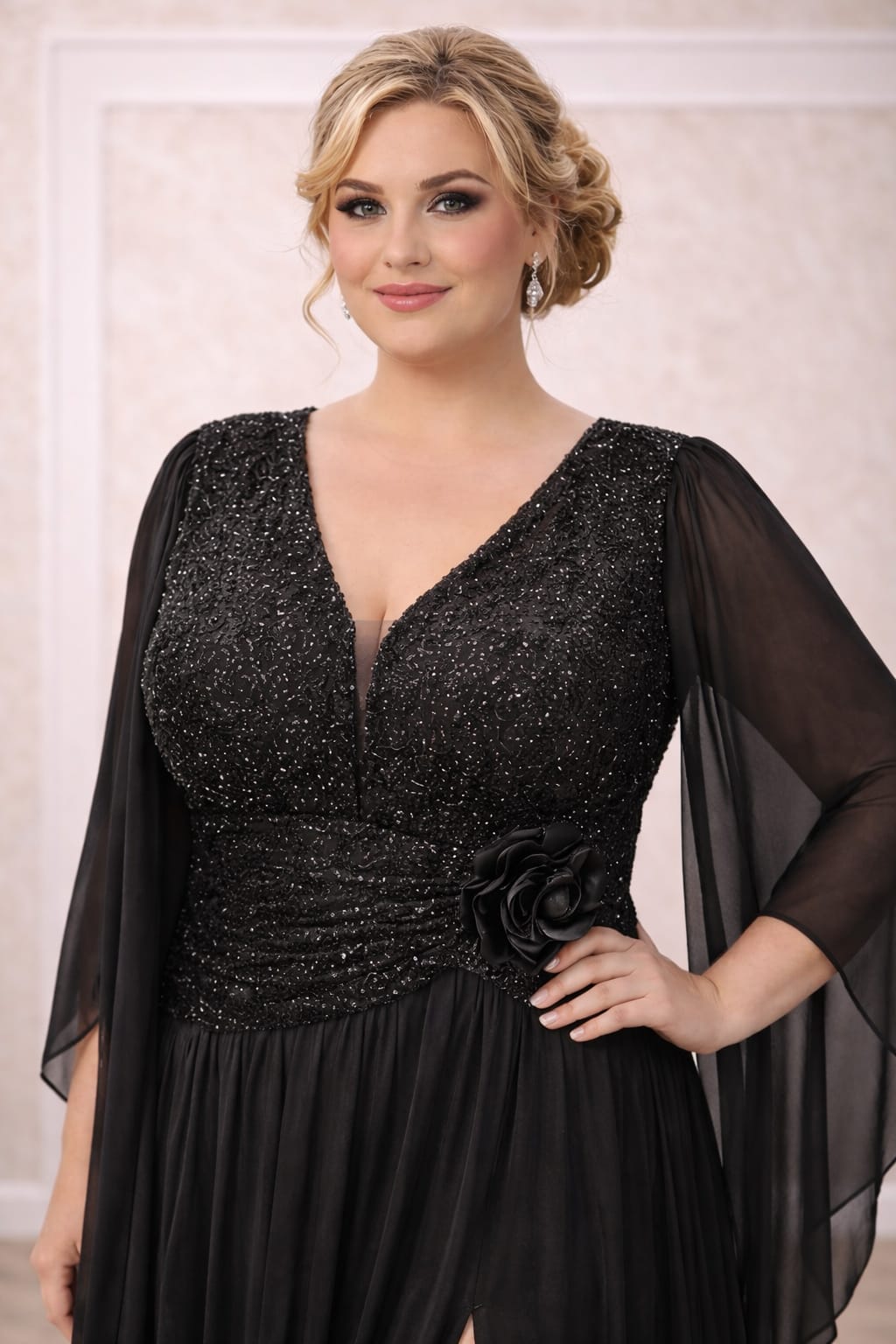 Rochia Makadi – Rochie eleganta lunga neagra plus size cu maneci vaporoase