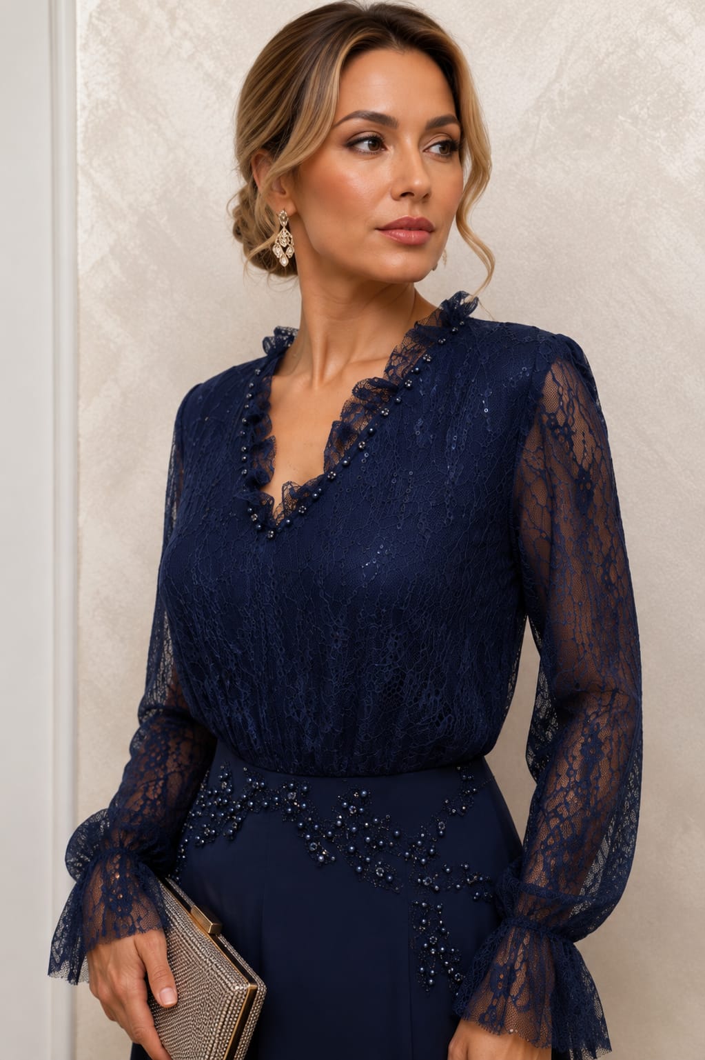 Rochia Vera – rochie midi eleganta cu dantela frantuzeasca Chantilly