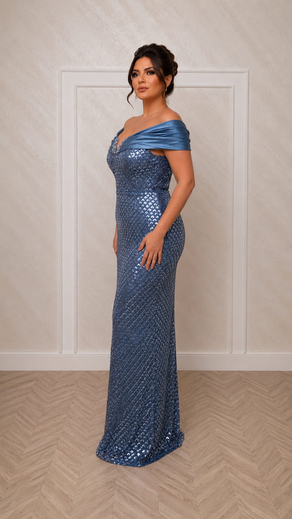 Rochia Zeila - rochie din dantela cu perle si bretele off the shoulder corset reglabil