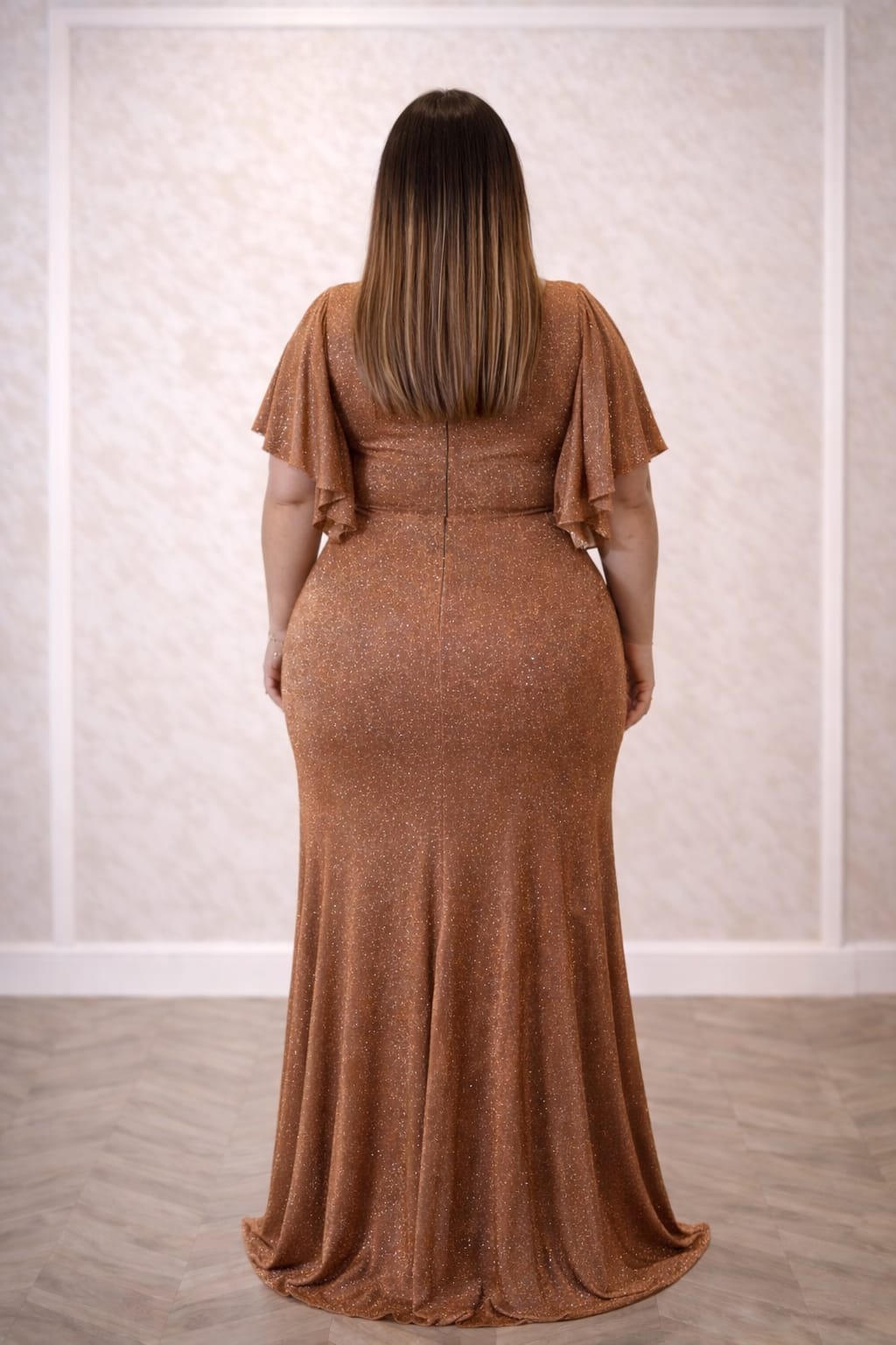 Rochia Rose-Gold – Rochie eleganta de seara din lurex, usoara și sofisticata
