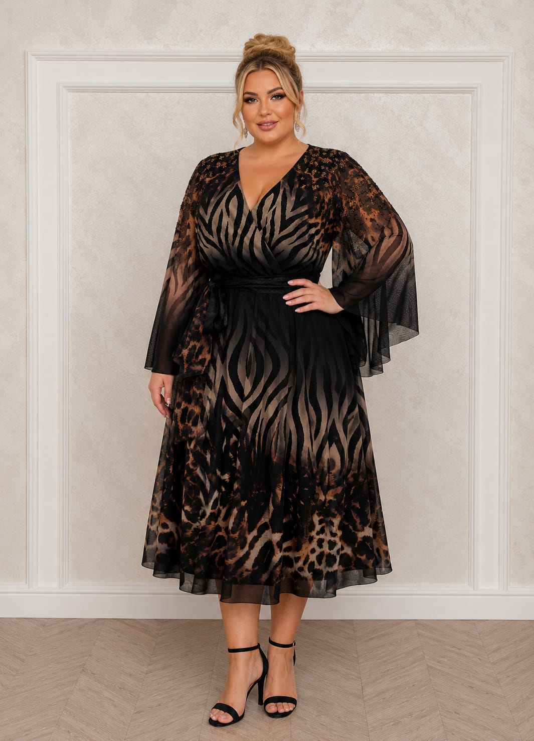 Rochia Caroline – Rochie eleganta din tull italian pentru evenimente de zi si de seara avantajaza masurile plus size , lungime midi