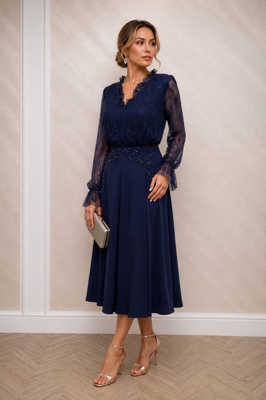 Rochia Vera – rochie midi eleganta cu dantela frantuzeasca Chantilly