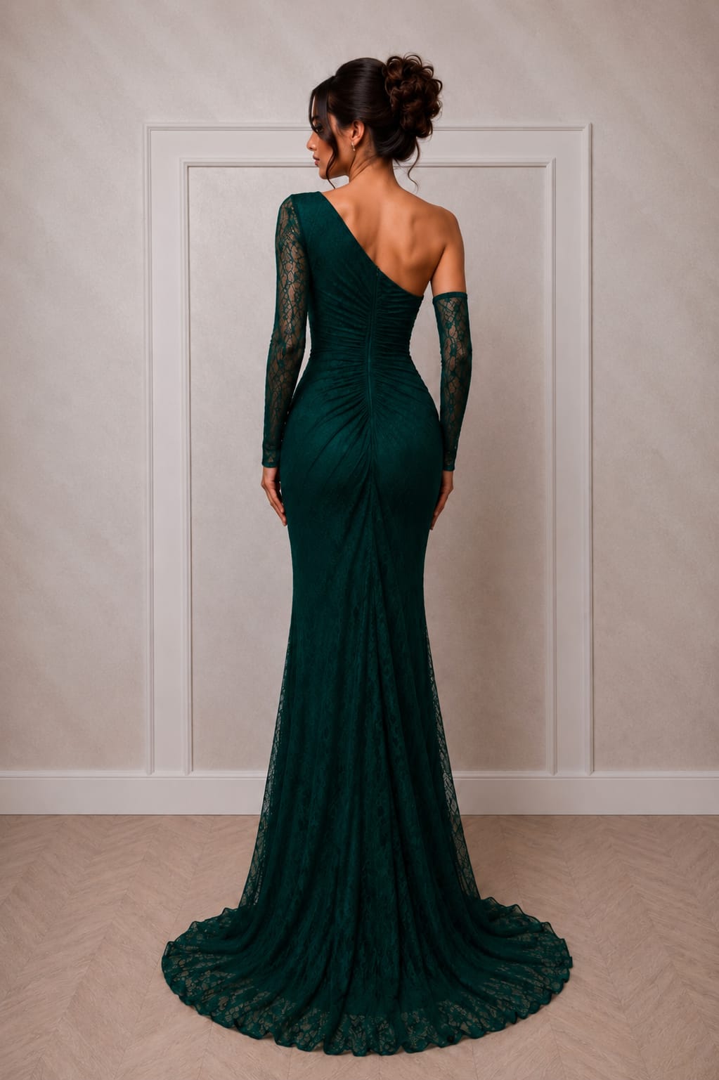 Rochia Misera - Rochie lunga din dantela Chantilly verde smarald