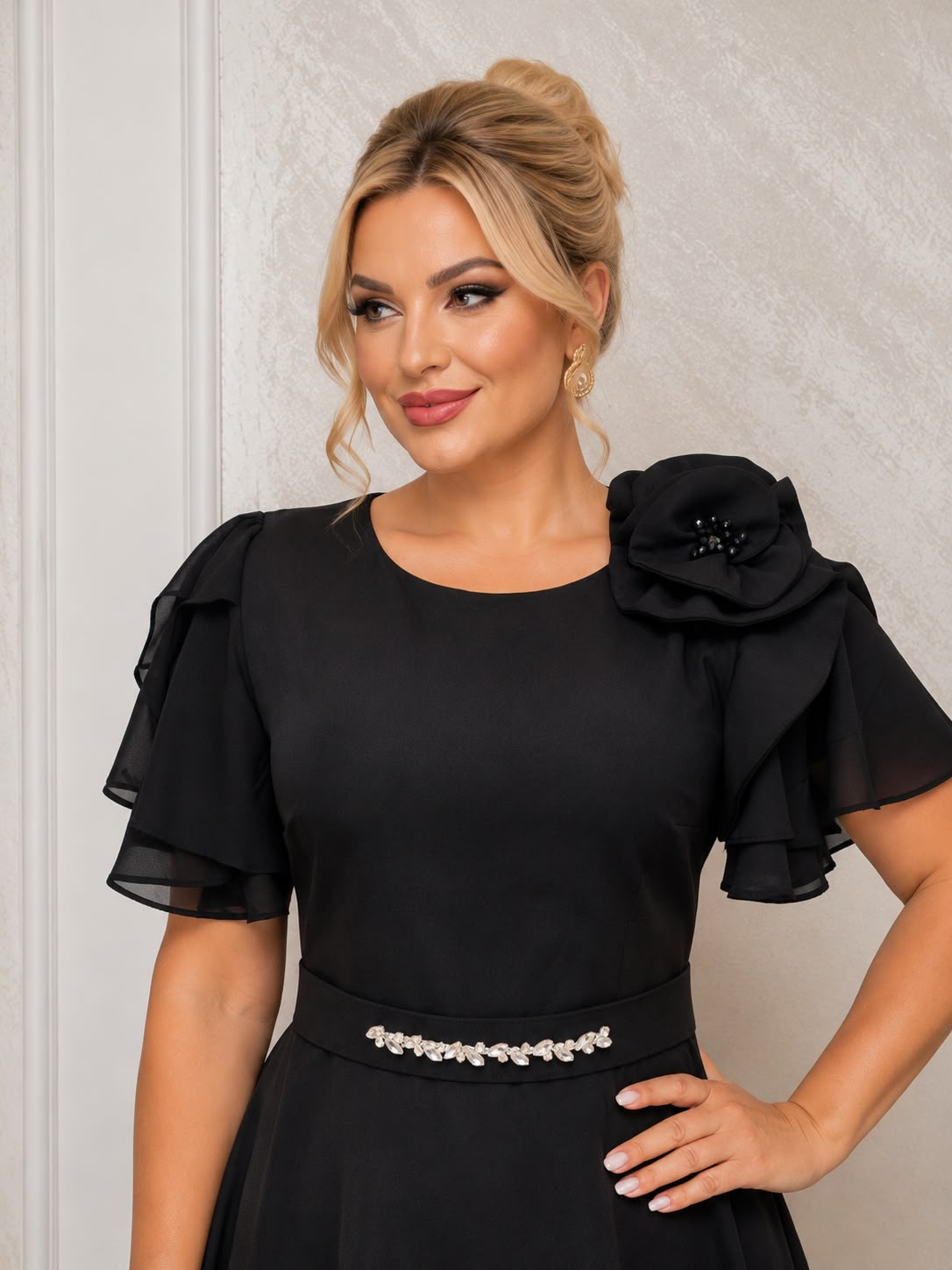 Rochia Irina – Rochie eleganta cu maneci din voal si buzunare