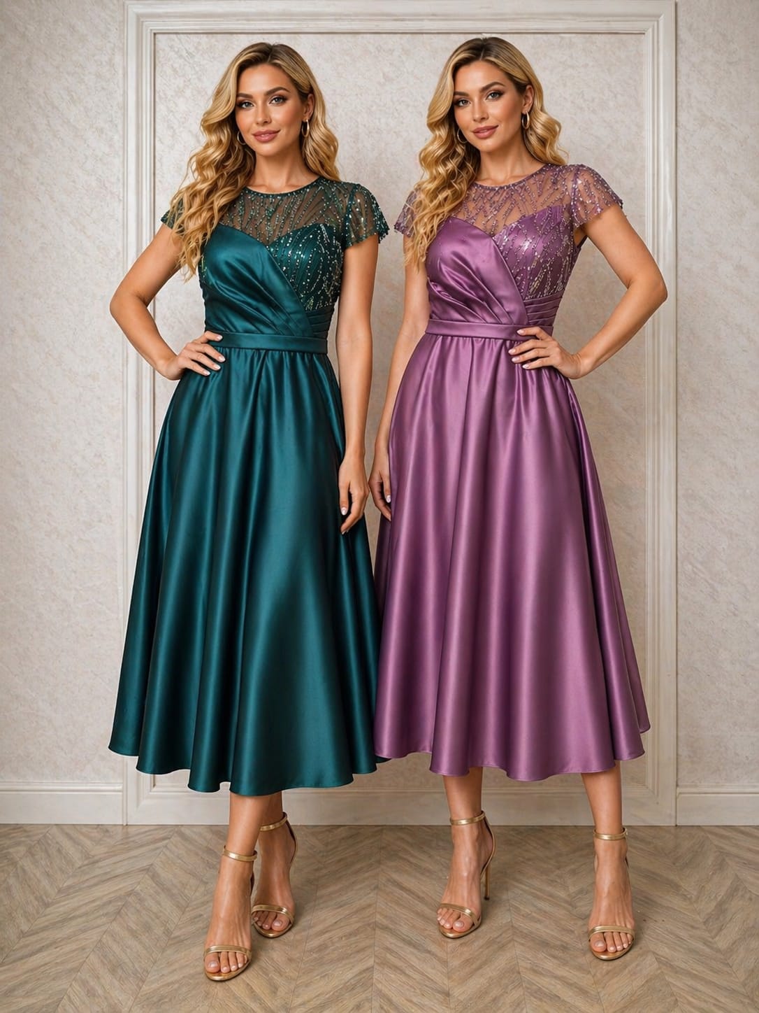 Rochia Donna – Rochie eleganta midi din satin cu detalii rafinate