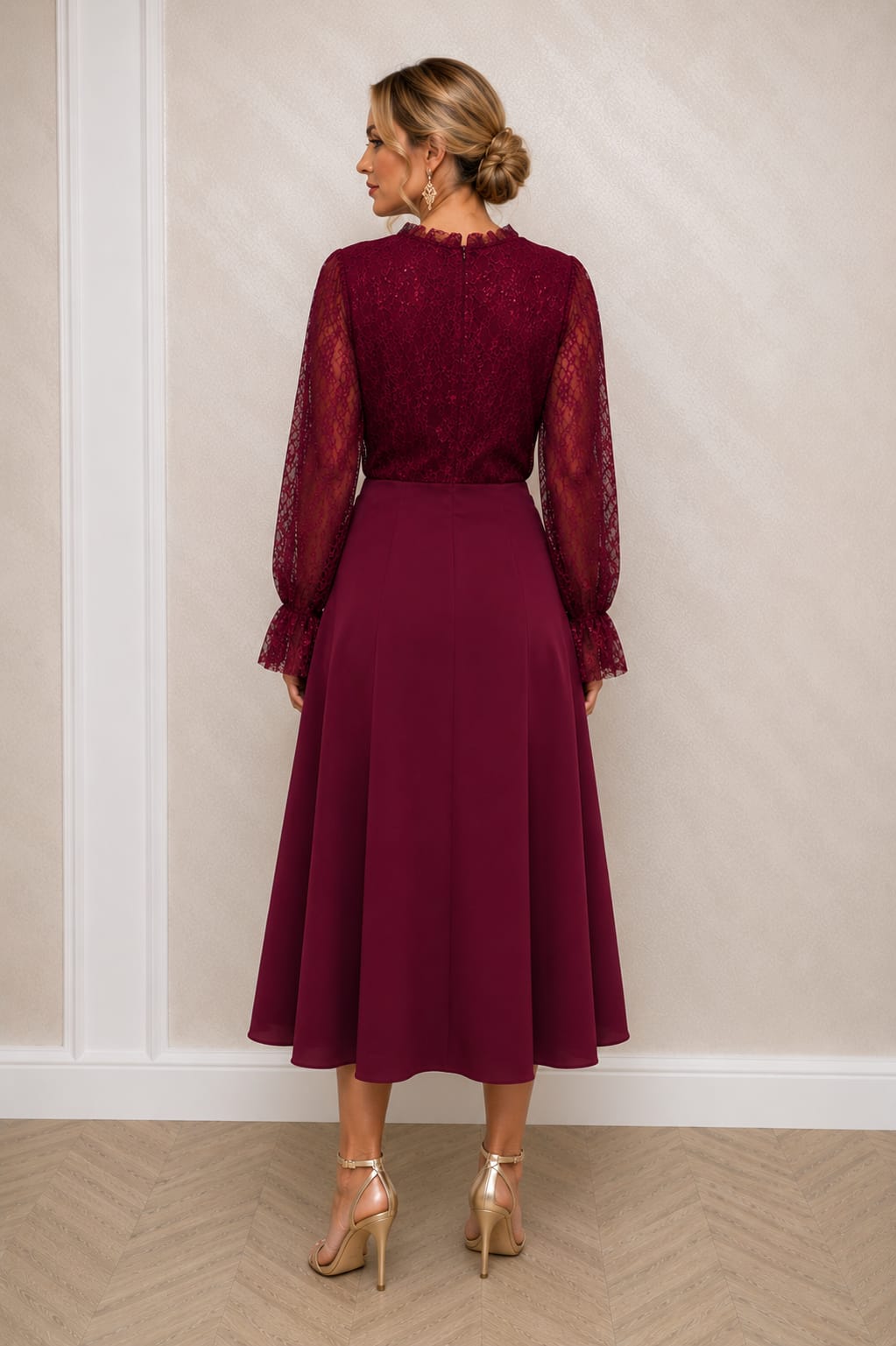 Rochia Vera – rochie midi eleganta cu dantela frantuzeasca Chantilly