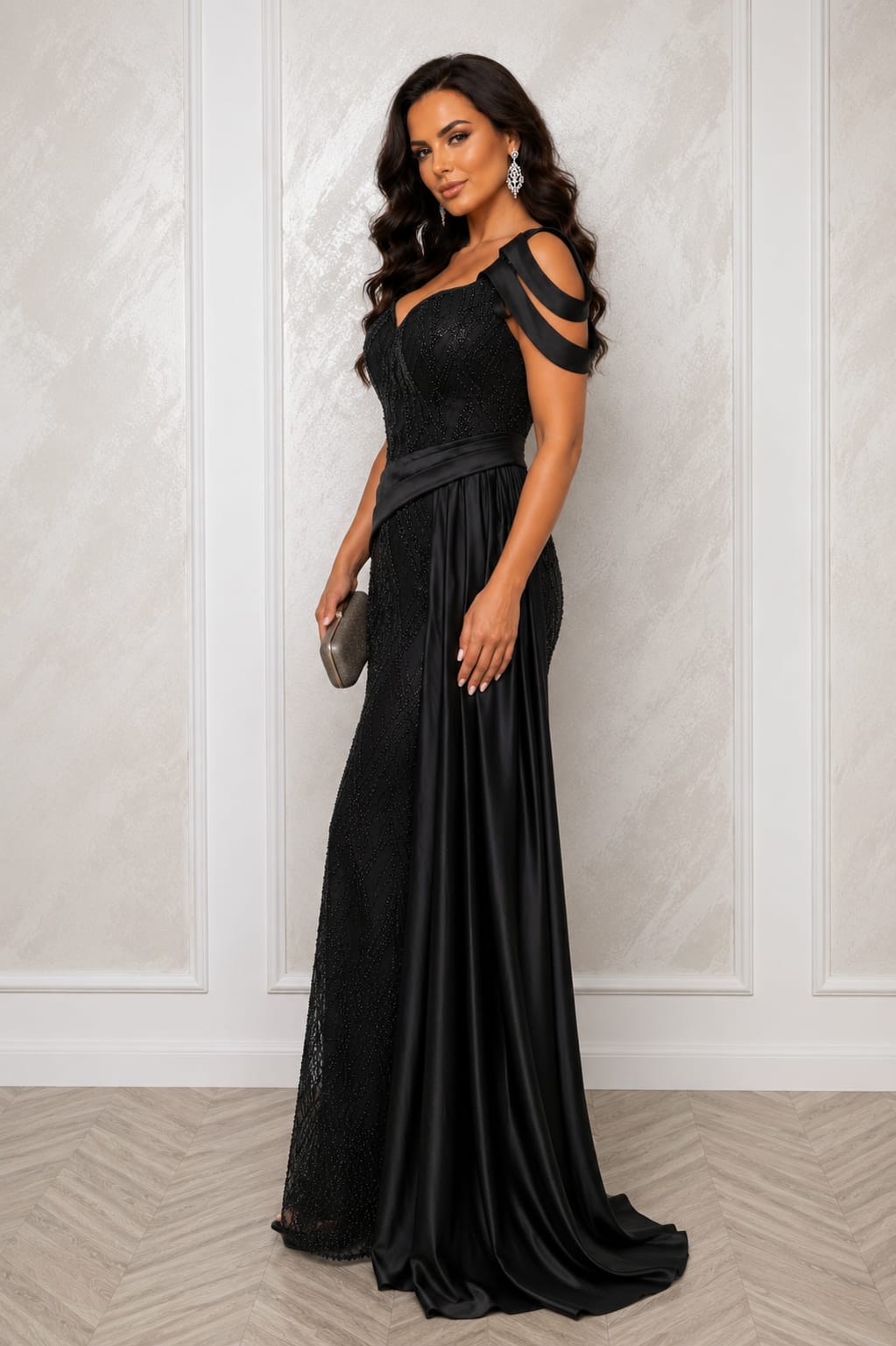 Rochia Vina – Rochie lunga eleganta spectaculoasa din dantela cu perle si corset reglabil