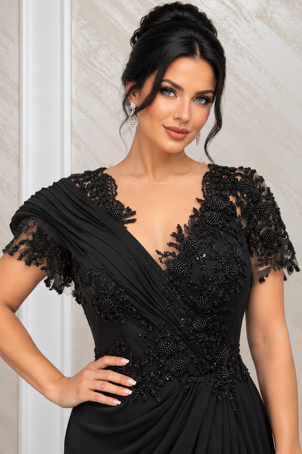 Rochie Maxer Eleganta cu Dantela Brodata si Trena – Negru/Bordo