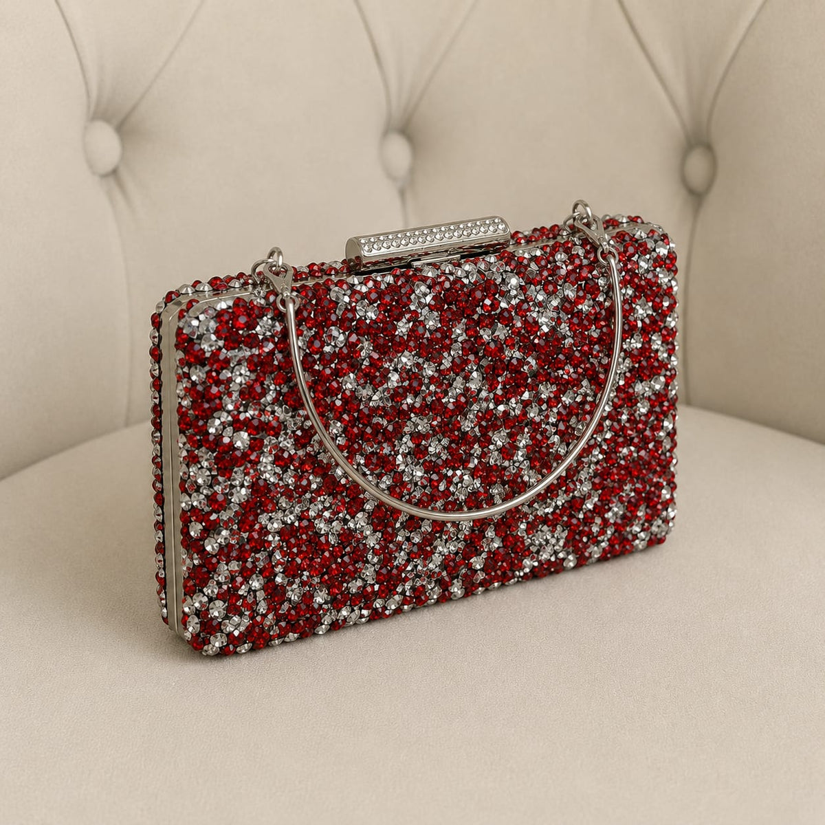 Geanta Clutch Rosie cu Cristale Argintii